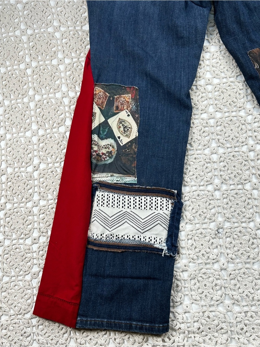 You Are Loved Bohemian Patchwork Jeans | Handmade Wearable Art | 14 - Picture 8 of 16